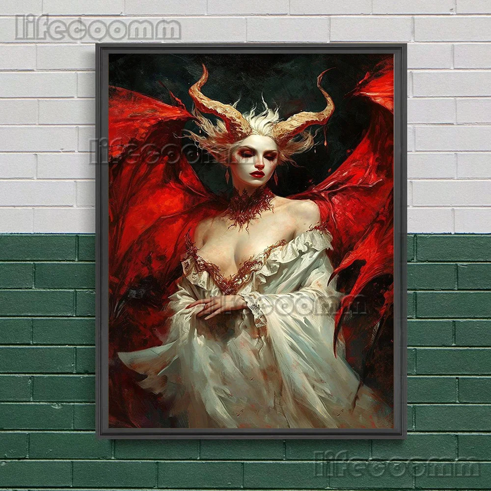 Red Winged Lilith And Succubus Demon Wall Art Canvas Painting Dark Academia  Witchy Artwork Poster And Print Home Decor Unframed, image size:1000x1000