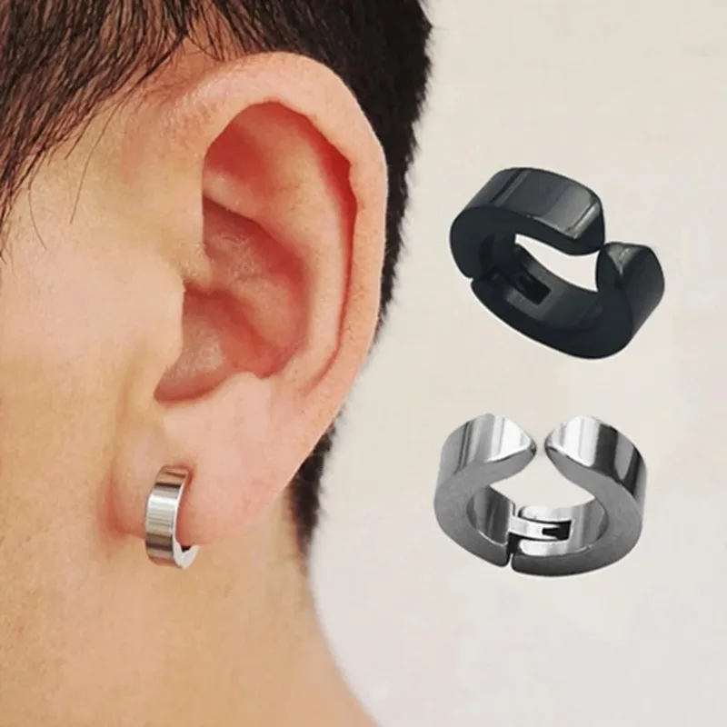 Clip Earrings 2pcs Punk Non Piercing Titanium Steel Stud Earrings Man Woman Teens Hip Hop Style Ear Ring Jewelry Accessory