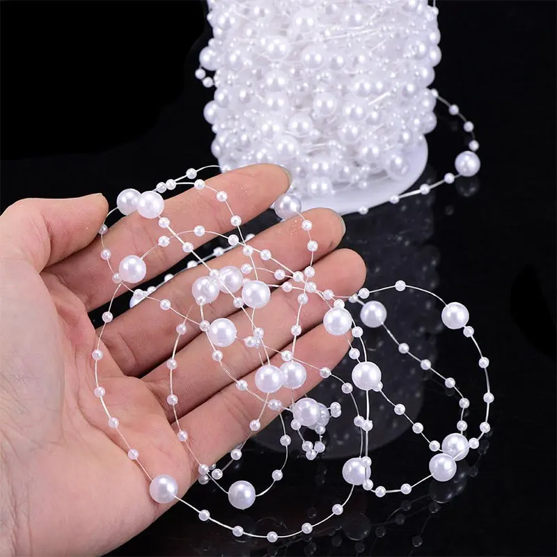 Imitation Pearl String Fishing Line Artificial Pearls String 8+3mm Bead Chain for Craft Garland Flower Wedding Decor 2/5/10Meter