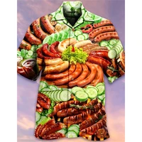 3D Print Sausage Food Graphic Hawaiian Shirts For Men Summer Short Sleeve Cuban Collar Casual Holiday Festival Beach Shirts 1