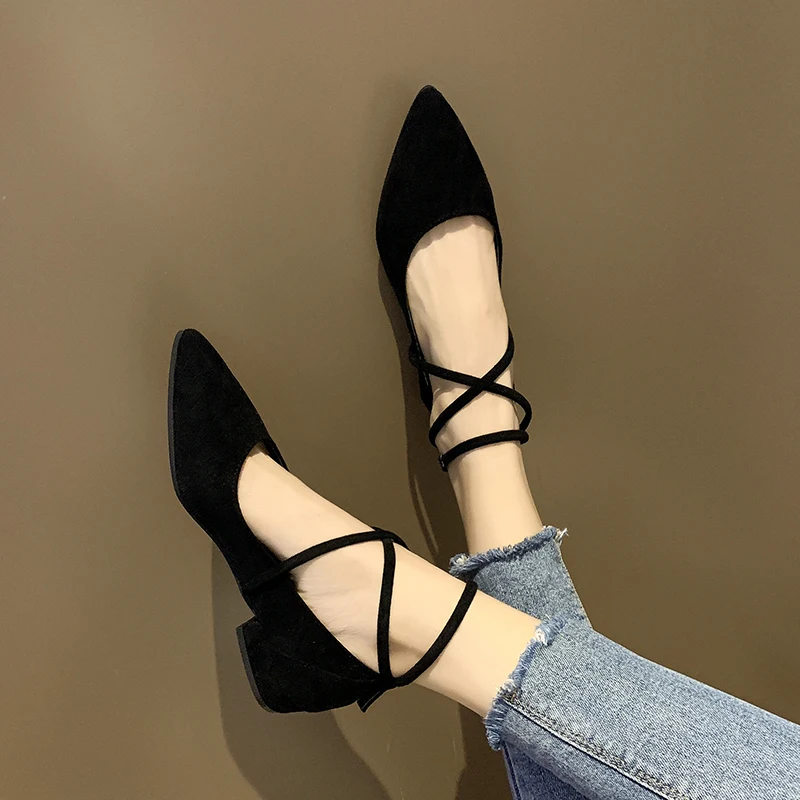 Spring Autumn Women Shoes Black Ankle Strap Flats Ankle Warp Low Heels  Ladies Shoes Pointed Toe Flat Shoes zapatos mujer - купить по выгодной цене  | AliExpress