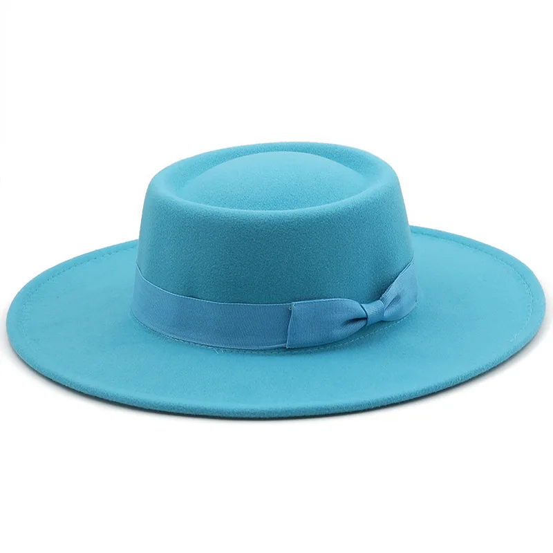 9,5 cm breiter Krempe, flacher Hut, Boater-Hut, Damen-Pokr-Pie-Hut, Filz-Fedora-Hüte mit Schleife, Kirche, Hochzeitskappe – Detail 12