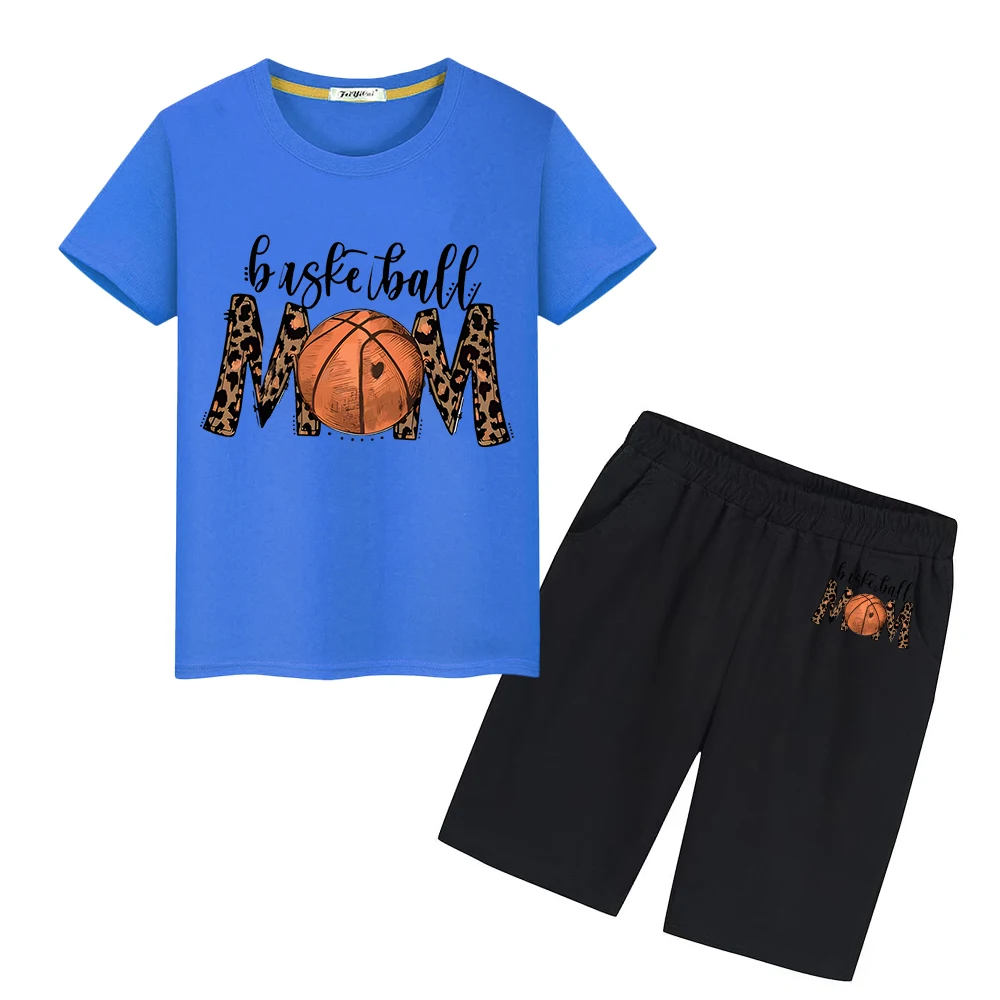 

Basketball Print 100%Cotton T-shirt Tops+shorts Kawaii Tshirts Summer Sports Sets Cute Tees kid holiday gift boys girls clothes