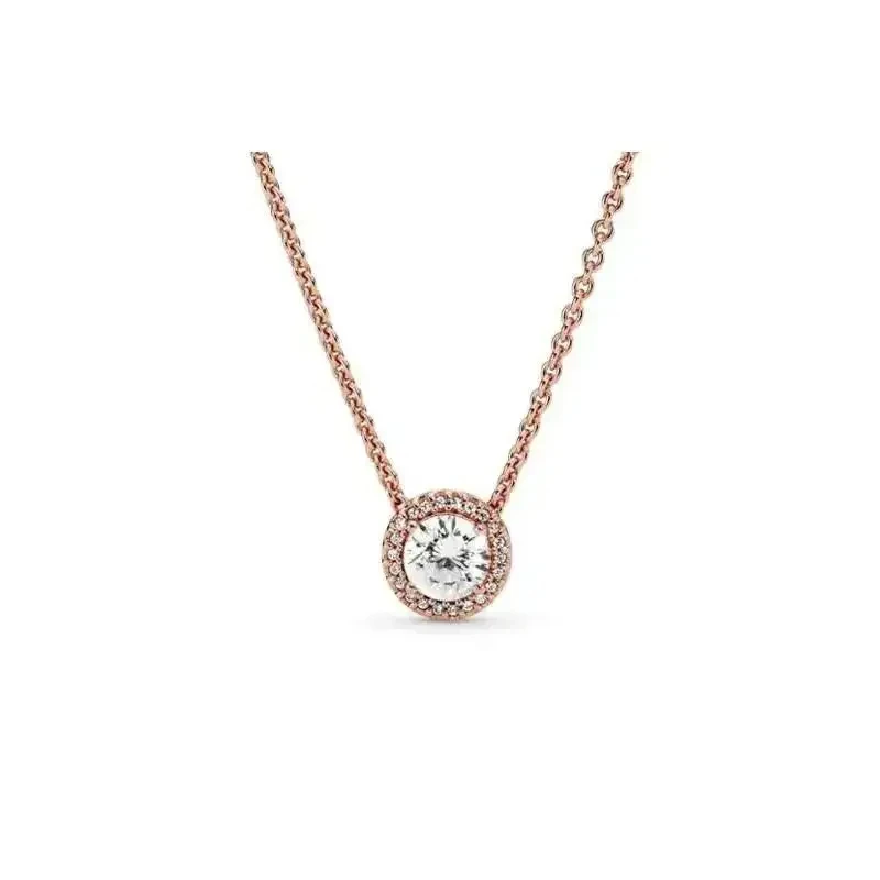 Women's Classic Necklace 925 Silver Pav é Set Sparkling Double Ring Pendant Necklace Heart Necklace DIY Jewelry Gift