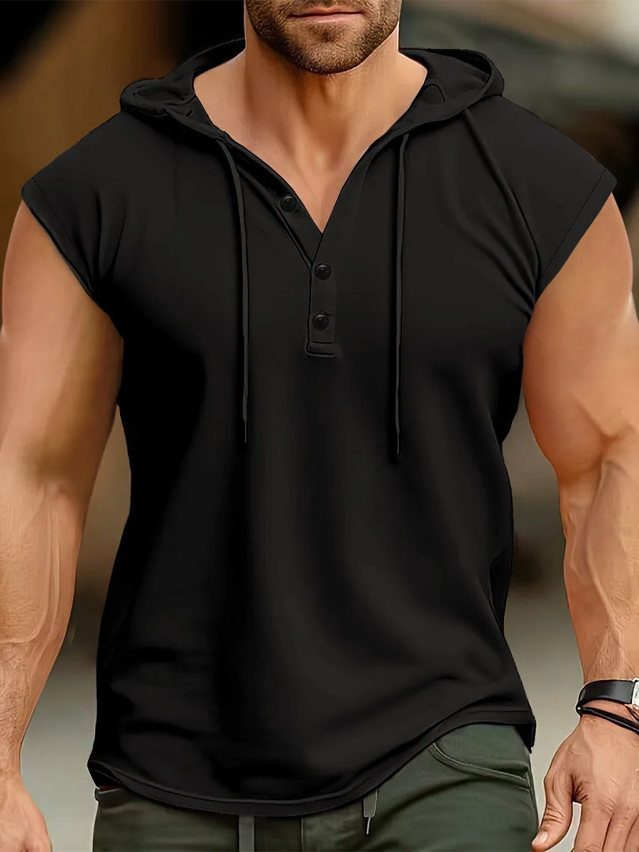 Summer men's vest Europe and the United States men's hooded jumper casual sports thin breathable vest