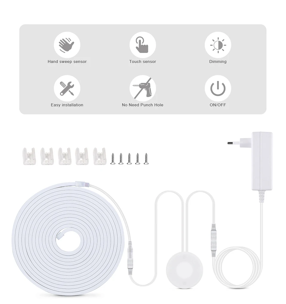 Description Picture 3 of itemHand Scan Induction and Touch Dimming Neon COB LED Strip Light 24V Waterproof LED Tape Lamp Bedroom Kitchen Cabinet Lighting 10m