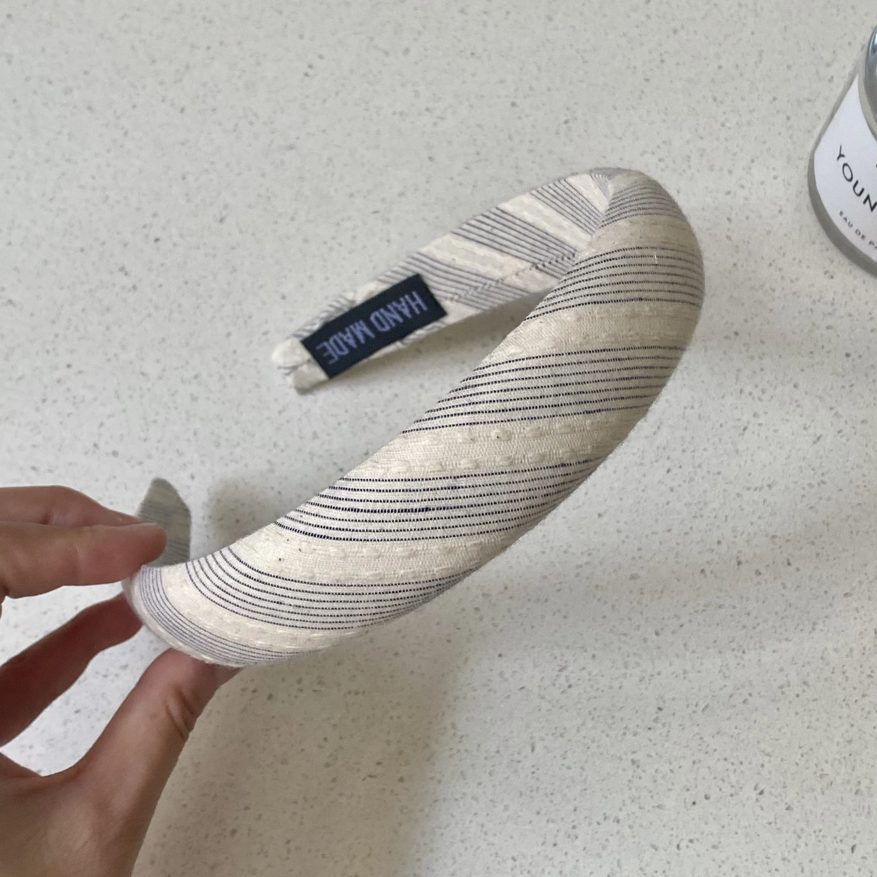 1PC  Navy Blue Trim Striped Hair Accessories Set, Handmade Scrunchies and Headband, Elegant Hair Decor for Women