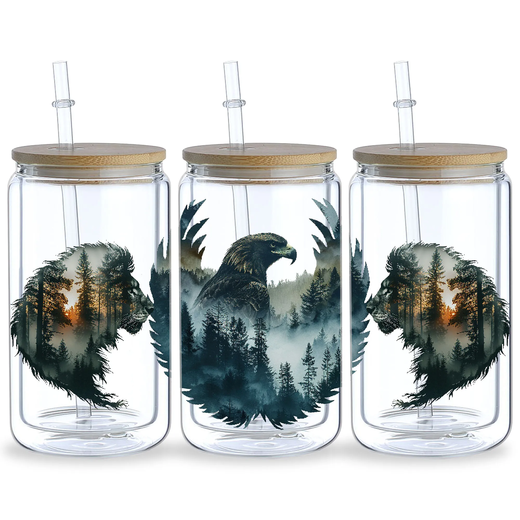 5 Sheets Animal Forest UV DTF Tumbler Stickers, DTF Transfer Stickers, Waterproof Wipeable Transfer Stickers for 16oz Tumblers