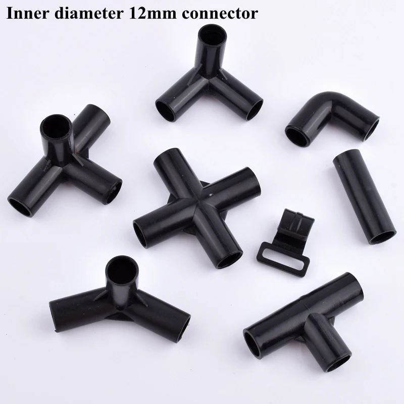 Plant Support Connector 2-30Pcs ABS Black Joint Three-way Four-way 90&deg; Elbow Pipe Connector Plant Support Wardrobe Tent ixed Fittings 12mm Inner Dia