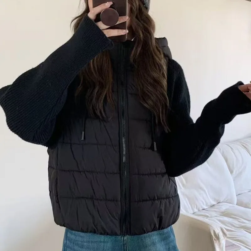 Matakawa Knitted Patchwork Autumn Winter Jackets for Women Light Weight Short Parkas Coats Korean Fashion Solid Chaquetas