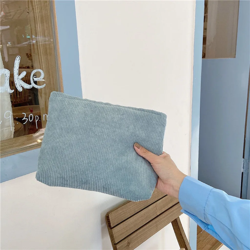 Solid Color Corduroy Cosmetic Bag Clutch Bag Large Capacity Makeup Organizer Korean Storage Pouch Women Travel Toiletry Case