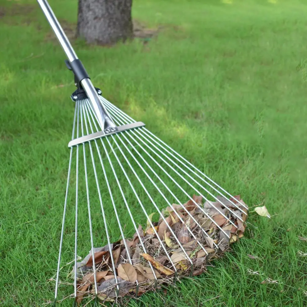 Telescopic Metal Rake Gardening Tool for Leaves Cleaning farming rake