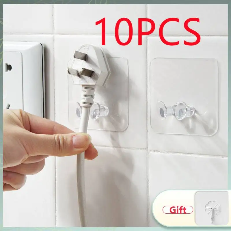 

10pcs Wall Mounted Wire Hook Punch-free Power Plug Socket Storage Holder Cable Organizer Self Adhesive Hanger Bathroom Hooks