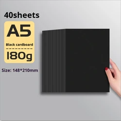 Premium Blank Black Cardstock for DIY Craft and Hand Drawing Projects (40sheets 180g A5)