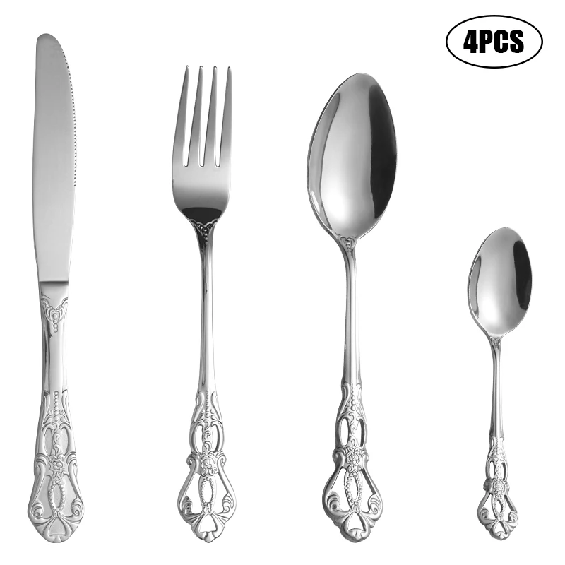 4/6/16/24pcs Stainless steel silver knife, fork and spoon tableware set Royal high-end tableware Suitable for family hotel party