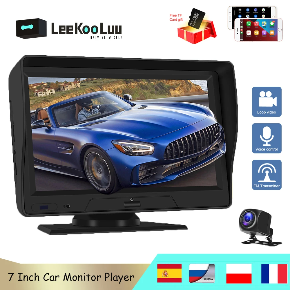 

LeeKooLuu 7'' TFT LCD Screen Car Monitor Player Android Auto 2 way video Split recording Rear View Camera Windshield car Stereo