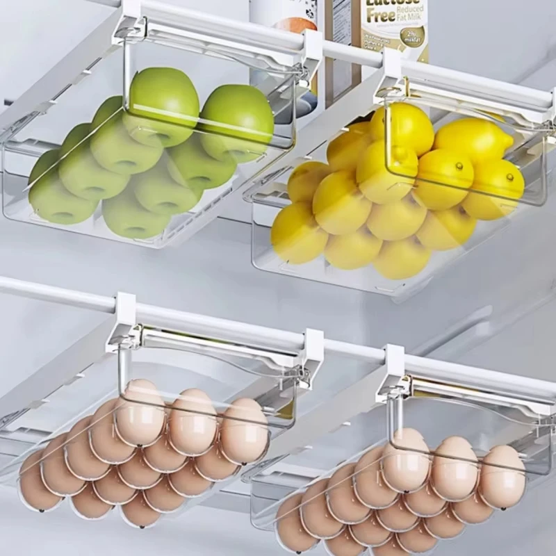 New Refrigerator Drawer Style Food Storage Box, Fruit Packaging Machine, Shelf Support, Sliding Plastic Cooking Container