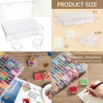 Bead Organizer Box 60 Pack Small Clear Storage Boxes with Labels Large Travel Craft Case with Handle Mini Plastic Containers fo 1