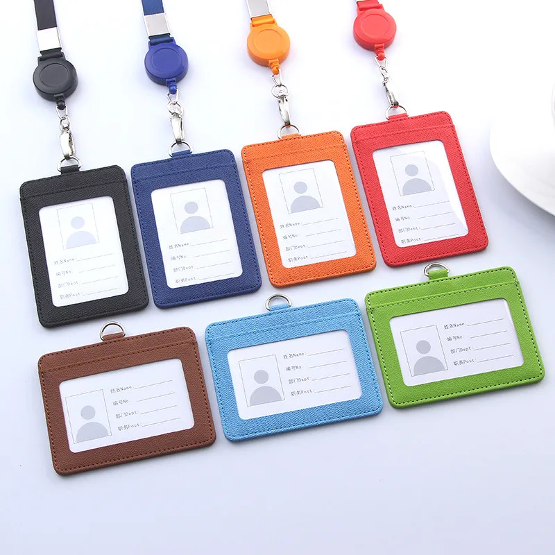 

Transparent School Lanyards Id Badge Holder Horizontal Badge Holder PU Leather Lanyard Retractable Badge Holder ID Card Holder