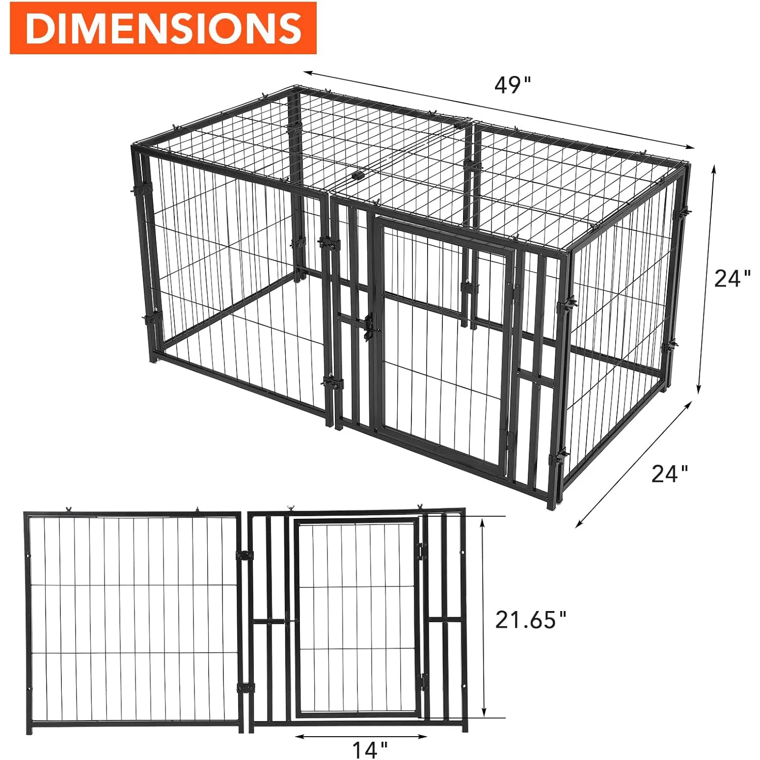 Hundekiste, 49 x 24 Zoll, Hundehütte für kleine, mittelgroße und große Hunde, Metall-Hundekiste, Welpen-Hunde-Laufstall, Haustierkäfig für drinnen und draußen – Detail 1