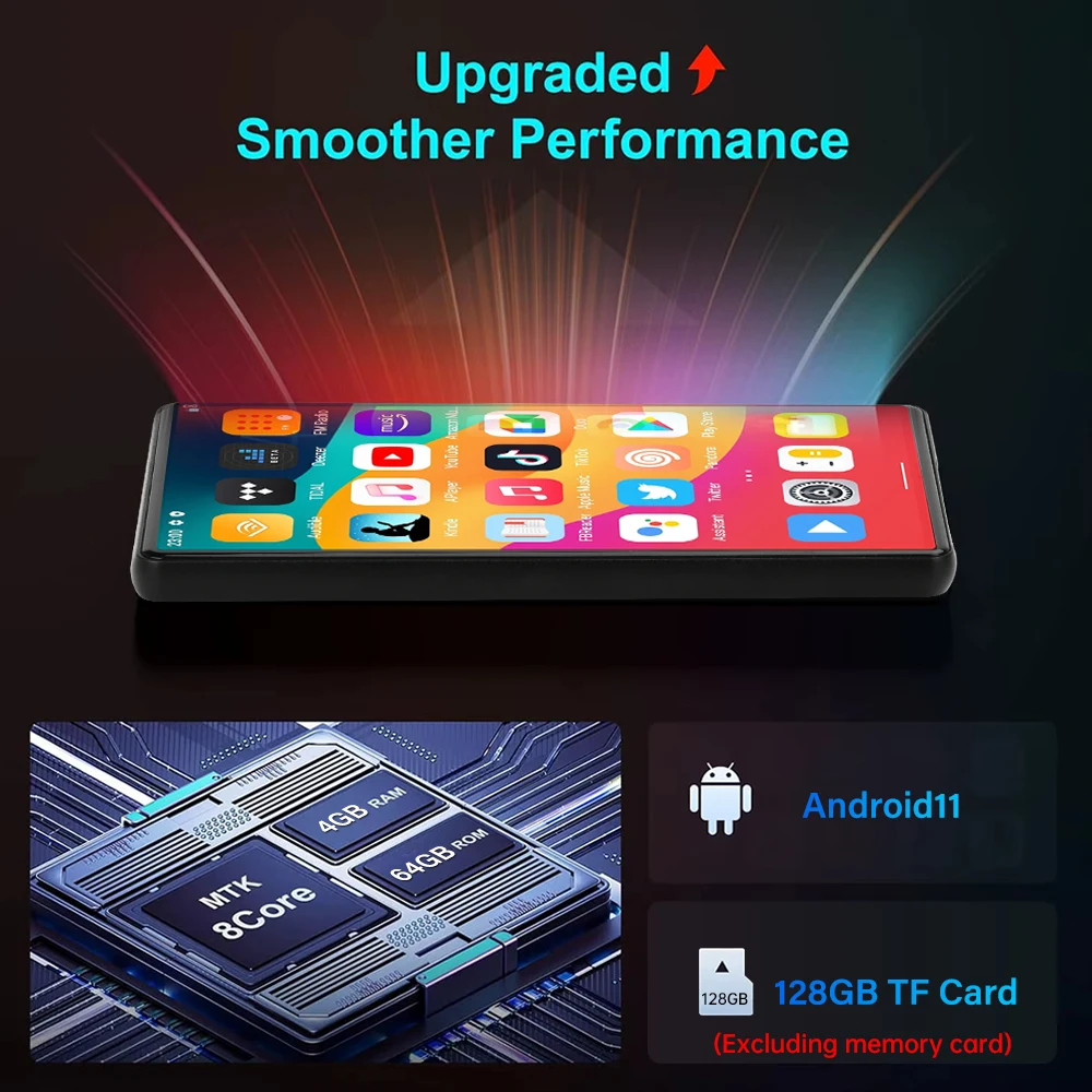 32GB/64GB MP4 Player WiFi Bluetooth Connection 5-inch Touch Screen Video Player Support Android Apps 128GB Memory Expansion