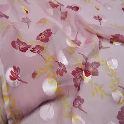 Popular Cute Silk Burn Out Fabric with Red Flower Print Design for Lady Summer Clothes