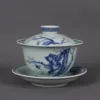 Blue And White Underglaze Red Lucky Cat Patterned Cover Bowl Chinese Style Retro Home Decoration Ornaments 2