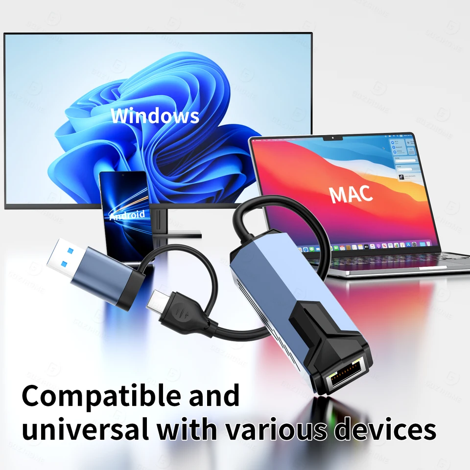 5000Mbps USB Network Card 5Gbps High Speed Wired Adapter USB3.0 Type-C To RJ45 Ethernet Converter HUB For MacBook_voghion.com
