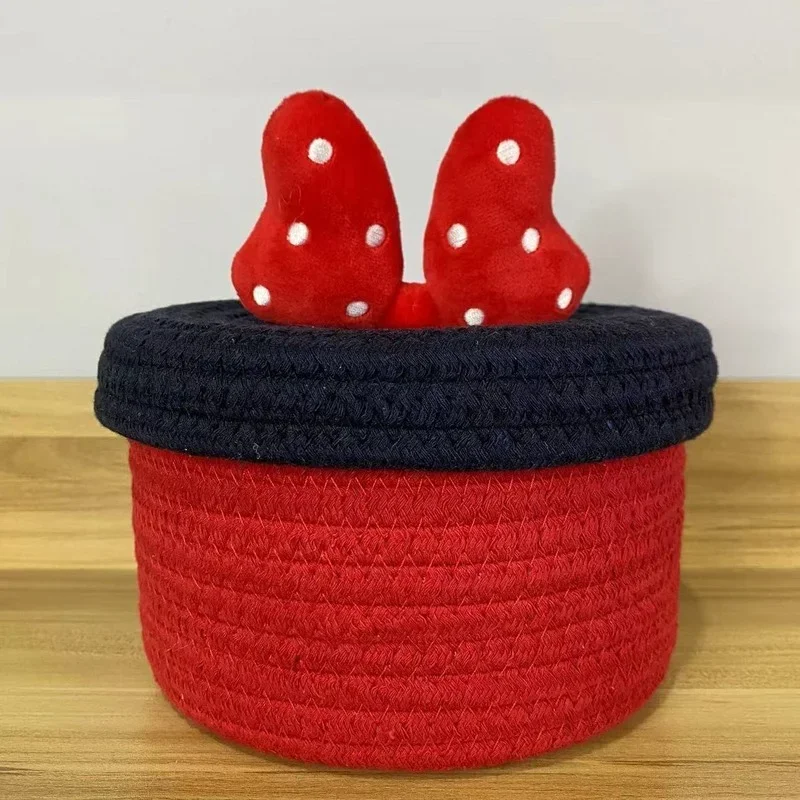Disney Minnie Mouse Storage Basket Mask Cosmetics Desktop Storage Box Hand-woven Cartoon Cute for Girl Home Decor High Capacity