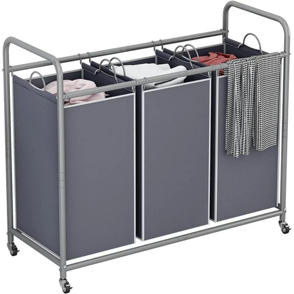 

3-Bag Laundry Basket Sorter Laundry Hamper Cart with Heavy Duty Rolling Lockable Wheels and Removable Bags