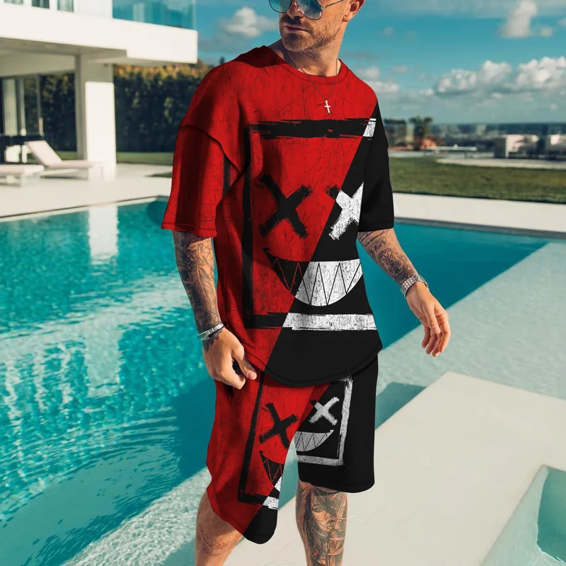 Men Summer Fashion Suit Tshirt Shorts 2 Piece Sets Tracksuit Men's Oversized Clothes Vintage Streetwear Ship Anchor 3D Printed