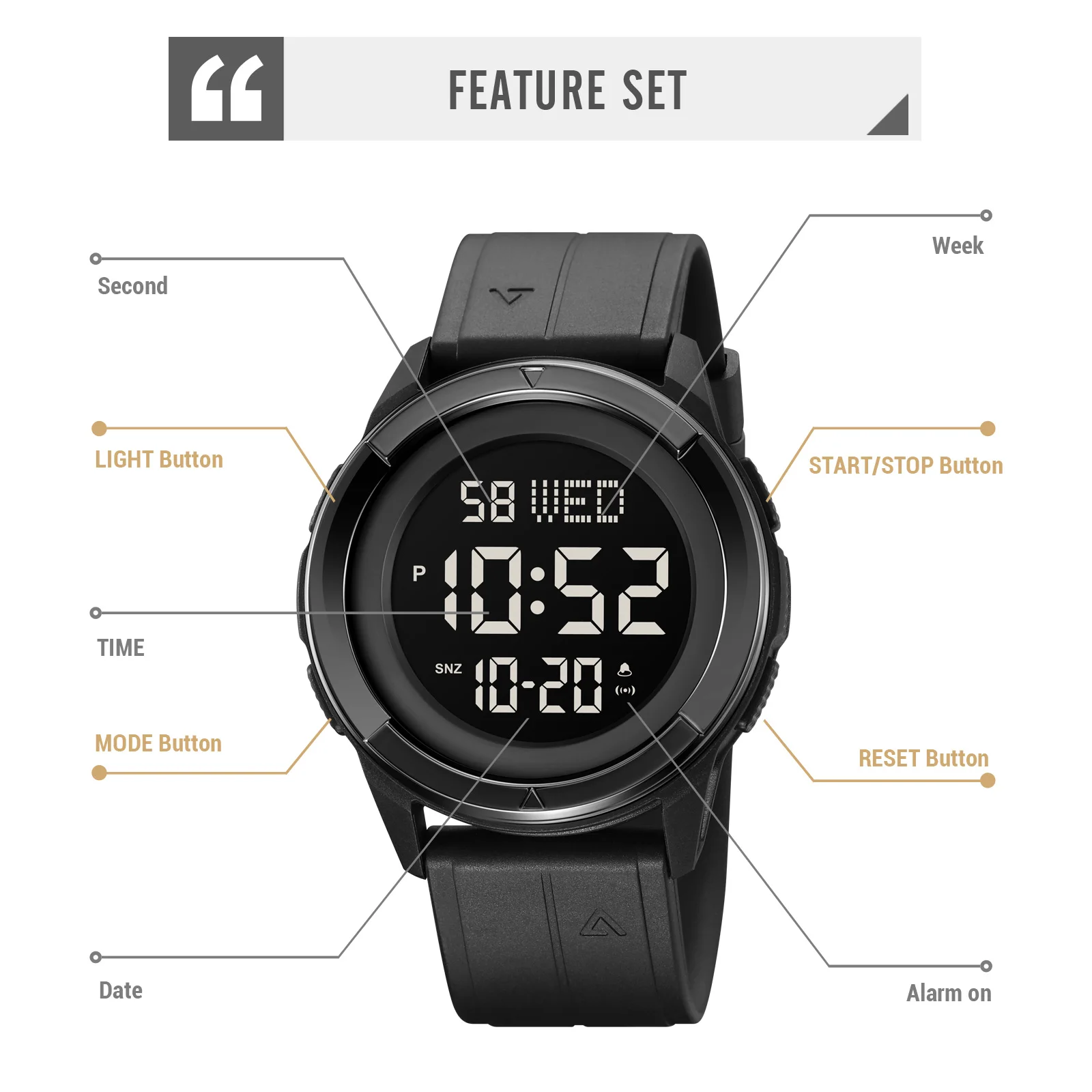 SKMEI 2047 Mens Electronic Sports Watches Casual Chrono Countdown Digital Waterproof Men Wristwatch Digital Clock montre homme 5