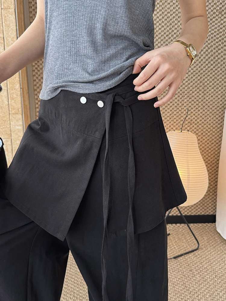 [EAM] High Waist Black Irregular Bandage Long Elegant Wide Leg Pants New Trousers Women Fashion Tide Spring Autumn 2026 1DJ6125