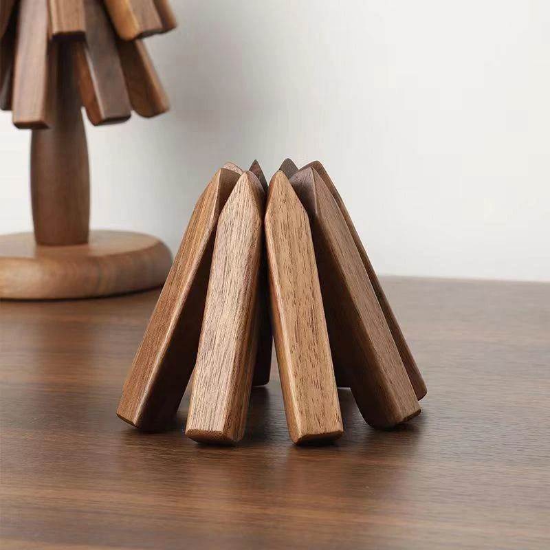 Set Of 4 Collapsible Wooden Trivets - Tree-Shaped Hot Plate Coasters For Pots, Bowls & Teapots, 7.8 Inch Diameter - View #2