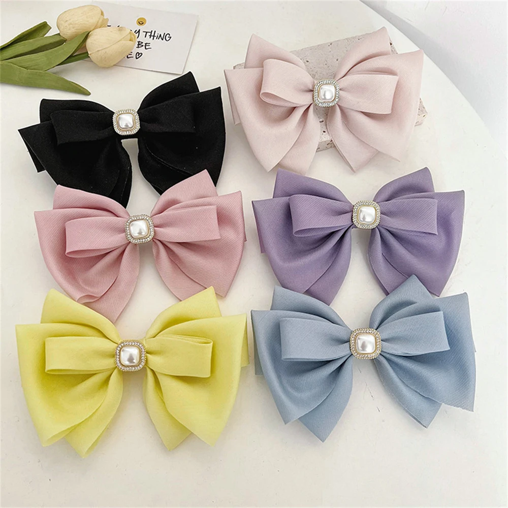 

Fashion Pearl Bowknot Hairpin French Vintage Girls Side Spring Clamp Net Red Hair Ornament Trendy Hair Accessories For Women