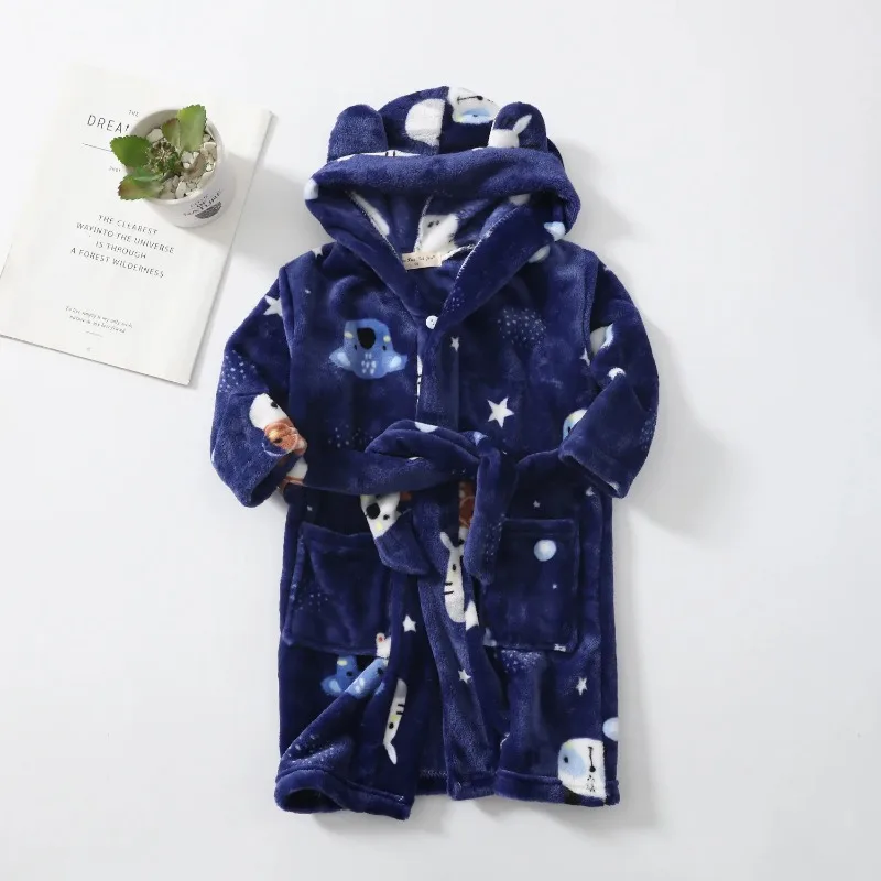 Kids Bathrobe Baby Girls Winter Flannel Robes