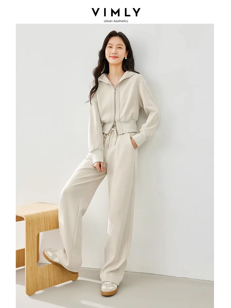 Vimly Women's Tracksuit 2 Piece Pant Sets 2024 Spring New in Matching Set Zip-up Cropped Hoodie Jacket Wide Leg Sweat Pant Women