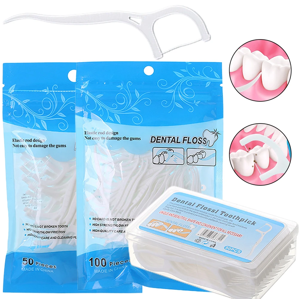 50/100pcs Floss Toothpick Set Portable Disposable Flossers Sticks Tooth Cleaning Tool Dental Interdental Brush Oral Hygiene Care y kelin interdental slim brush teeth soft dental picks tooth floss cleaning tool 20 pcs oral hygiene