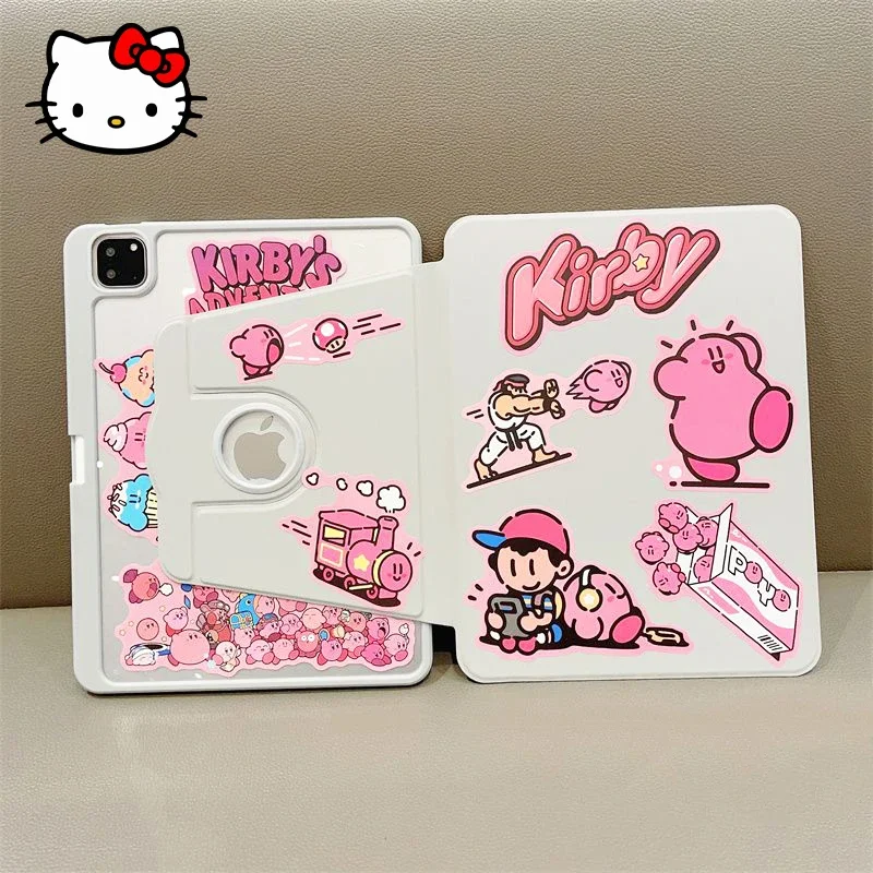 

Kirby Ipad Protective Case Sanrio Shockproof Airbag DIY Sticker Rotating Case Suitable for Ipad Pro 12.9 11inch Protective Case