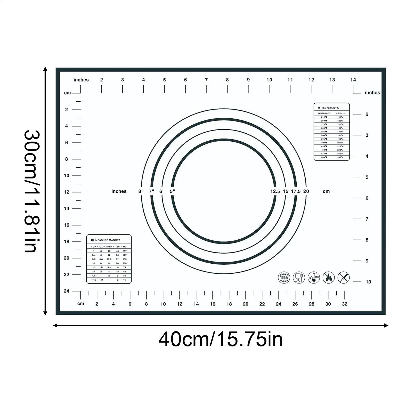 Silicone Pastry Mat Non Stick Baking Supplies 15.75x11.81 Inch Silicone Pie Crust Mat For Cutting Cookie Bread Pizza Kitchen