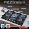 30 Inch 5 Burners Stove Top Built-in NG/LPG Convertible with Thermocouple Protection Gas Cooktop 2