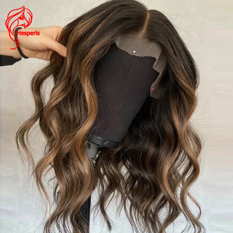 Hesperis Balayage Color Lace Front Human Hair Wigs Brazilian Remy Body Wave Dark Blonde Highlight Deep Part Wig Pre Plucked