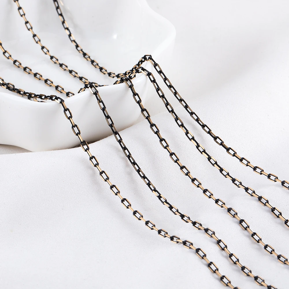 Elegant Slim Frame Copper Chain with Enamel Black Links