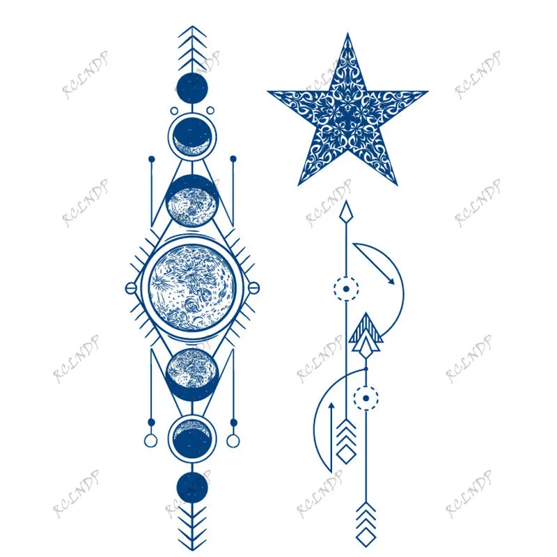 

Waterproof Temporary Juice Tattoo Sticker Moon Planet Star Arrow Arm Hand Leg Body Art Flash Tatoo Fake Tatto for Men Women