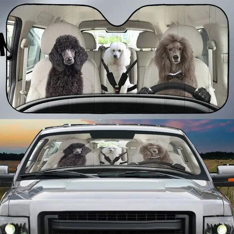 

Standard Poodle Dog Family Sun Shade Holiday Gift For Dog Lovers Christmas Gift Idea Windshield Sunshade Oxford Cloth