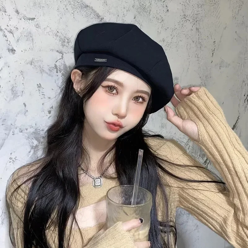 Women Berets Classic Hats Korean Classic Premium Feel Black Beret Spring Autumn Thin Solid Color INS Trendy Versatile Painter Hat Simple Caps for Women