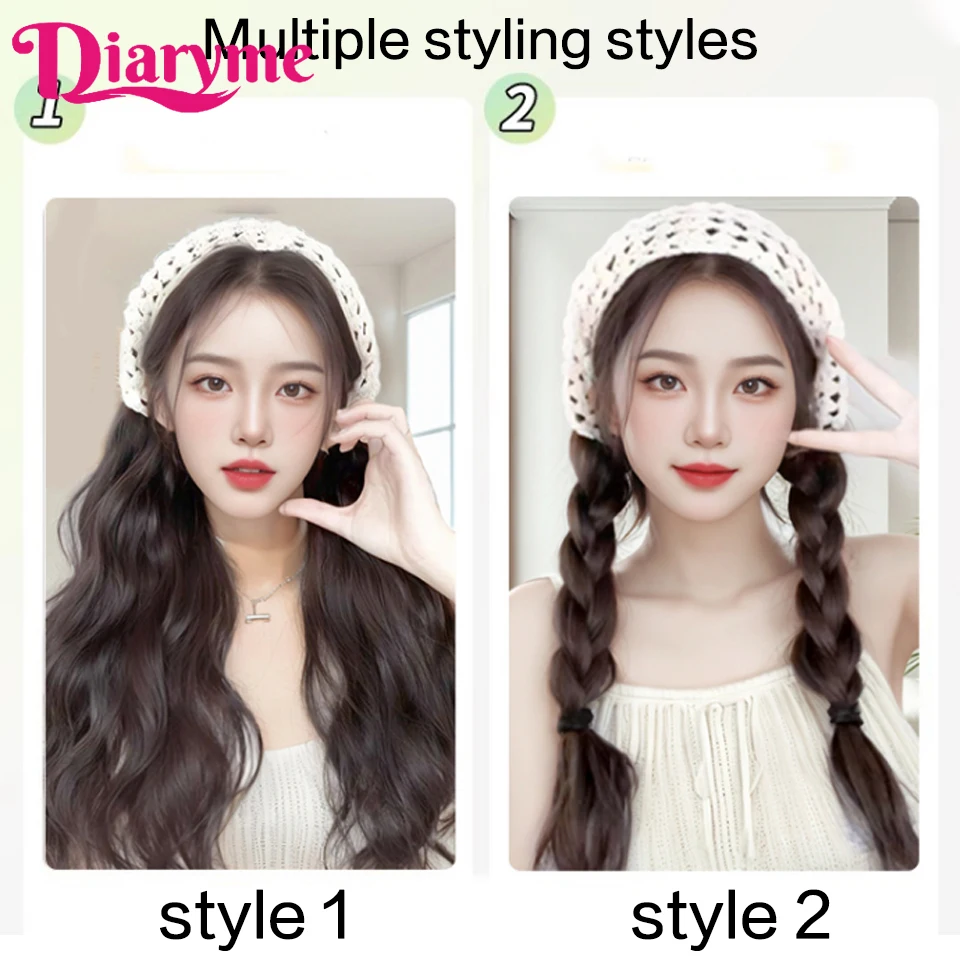 Synthetic Long Wavy Wig Women's Hat Hair One Piece Summer Triangle Headband Wig Long Curly Hair Wig Detachable Half Wig Fake Hai