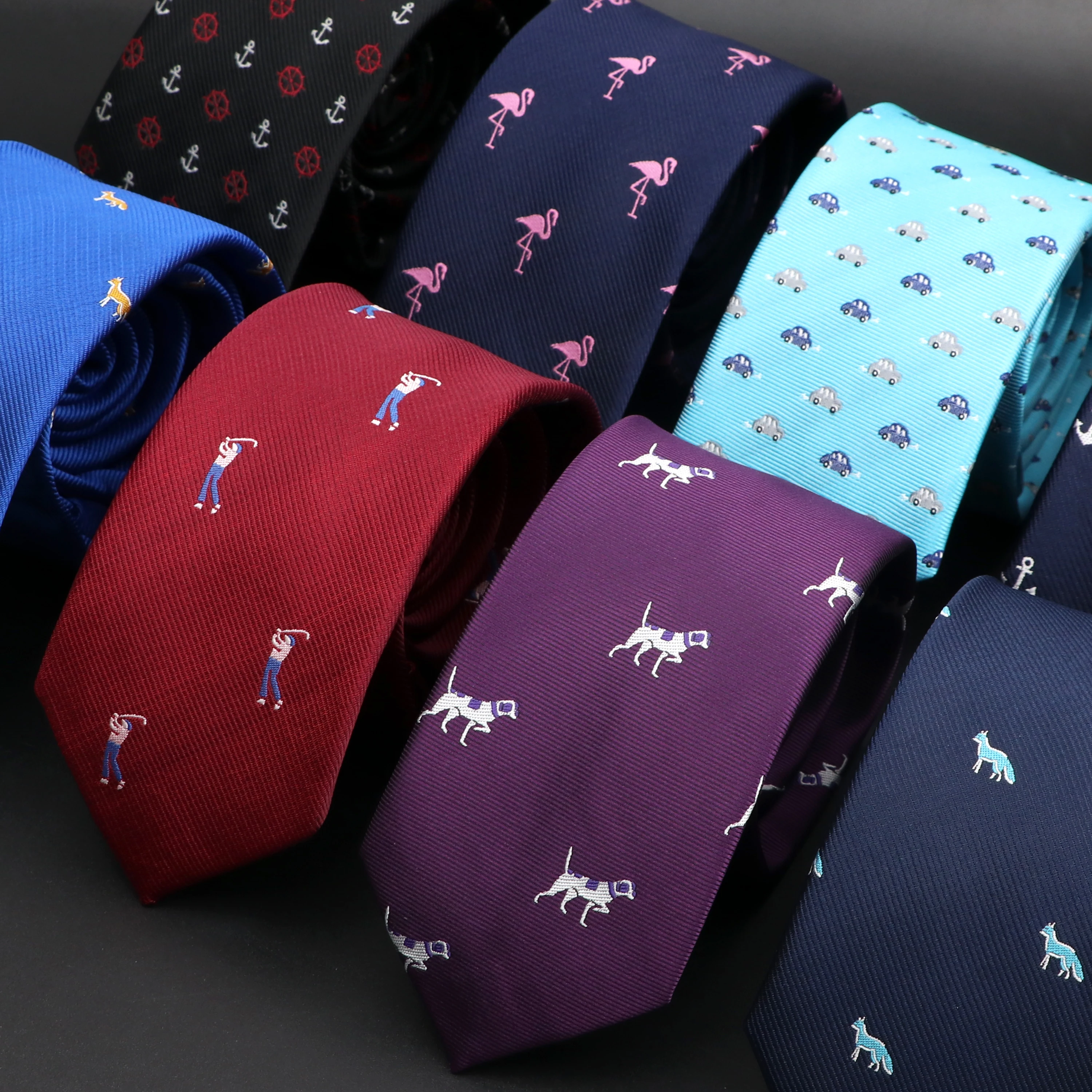 Jacquard 6cm Slim Necktie For Men Car Dog Monkey Pattern Tie Daily Wear Cravat Wedding Party Gift
