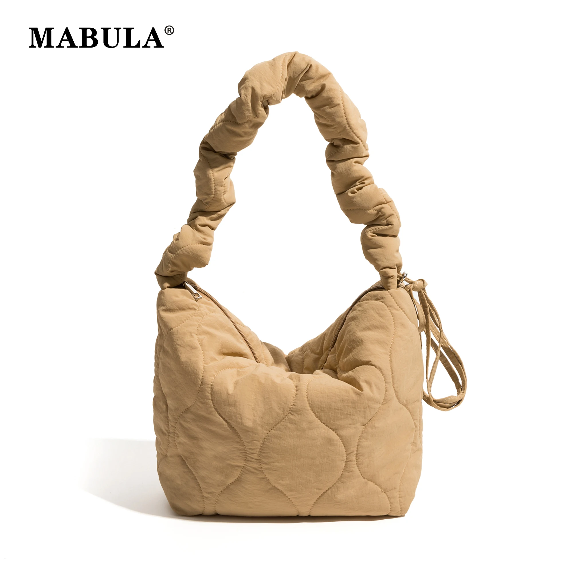 MABULA Unique Quilted Cotton Down Padded Shoulder Bag for Women Pleated Handle Sling Hobo Purse Solid Puffer Tote Handbag