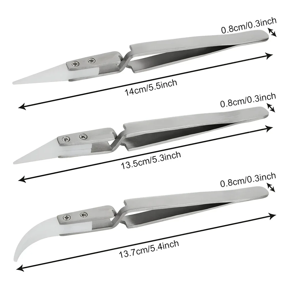 Ceramic Tweezers 1/3/5pcs For Solder Stainless Steel Anti-Static Reverse Acid Resistant Electron Precision Chuck